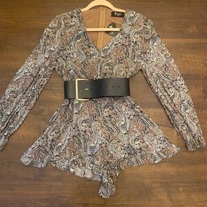 Impressions Paisley V-Neck Blouse in Black, Brown, and Cream